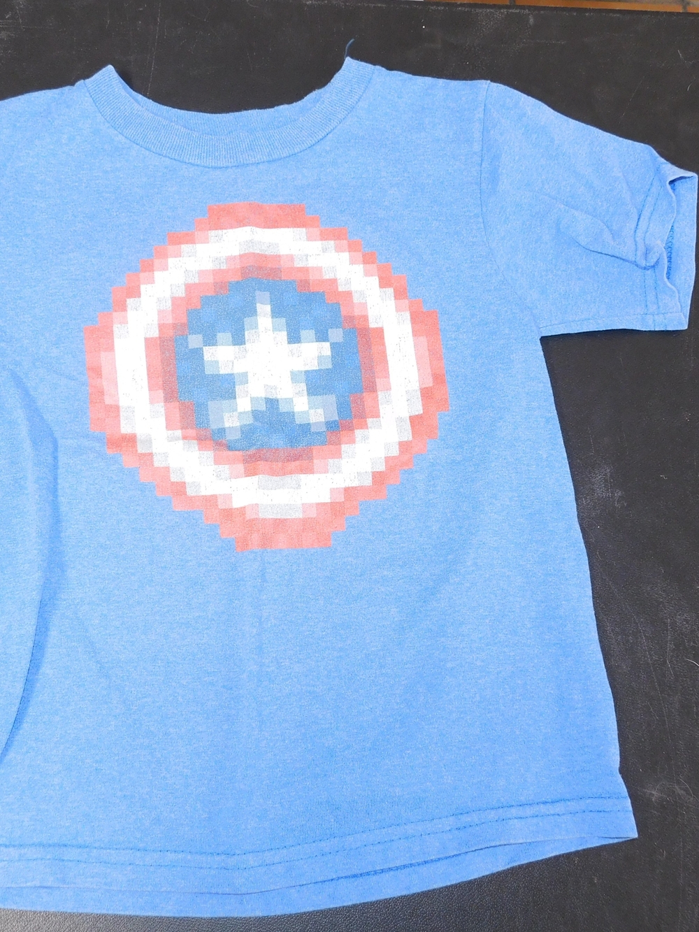 Marvel Blue Short-Sleeve Tee with Pixel Captain America Shield